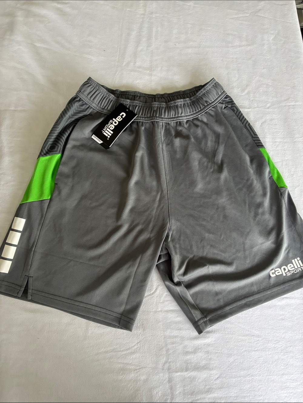 Capelli of New York Gray Soccer Shorts with Green Accents